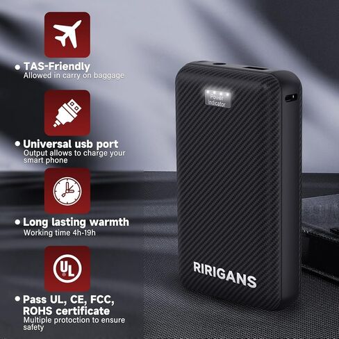 حزمة بطارية سترة ساخنة من Ririgans للنساء/الرجال، بنك طاقة 7.4 فولت 16000 مللي أمبير في الساعة، منفذ تيار مستمر 3.5 مم للسترة الساخنة، شاحن USB من النوع C لهواتف iPhone Android وما إلى ذلك in Kuwait