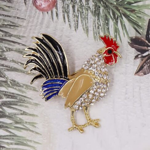 Chicken Rooster Brooch Pin Crystal Rhinestone Gold Plated Enamel Cute Hen Animal Ladies Fashion Personality Novelty Funny Lapel Pin Brooch in Saudi Arabia