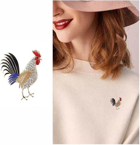 Chicken Rooster Brooch Pin Crystal Rhinestone Gold Plated Enamel Cute Hen Animal Ladies Fashion Personality Novelty Funny Lapel Pin Brooch in Saudi Arabia