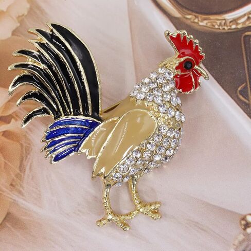 Chicken Rooster Brooch Pin Crystal Rhinestone Gold Plated Enamel Cute Hen Animal Ladies Fashion Personality Novelty Funny Lapel Pin Brooch in Saudi Arabia