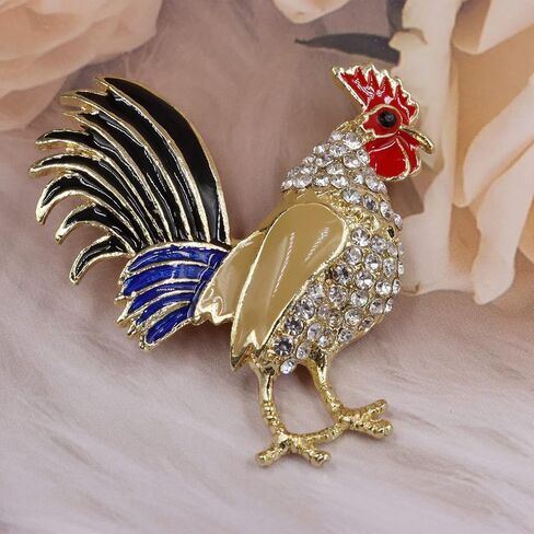 Chicken Rooster Brooch Pin Crystal Rhinestone Gold Plated Enamel Cute Hen Animal Ladies Fashion Personality Novelty Funny Lapel Pin Brooch in Saudi Arabia