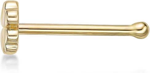 20 Gauge Straight Bone Four Leaf Clover Nose Ring for Women or Men in 14k Yellow Gold Unisex Stud Nose Ring Hypoallergenic 20G Body Piercing by Lavari Jewelers in Saudi Arabia