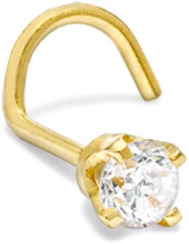 مسمار أنف من الألماس من JewelMore مصنوع من الذهب الأبيض أو الأصفر عيار 14 قيراط، برغي ملتوي مقاس 20 درجة وضوح I1 (3 مم 0.1 قيراط وزن إجمالي) in Saudi Arabia