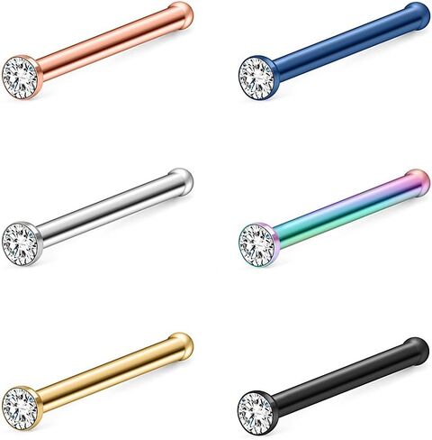 Ruifan 6PCS 18G Mix Color 316L Surgical Steel Jeweled Clear Diamond CZ Nose Stud Rings Bone Pin Piercing Jewelry 1.5mm 2mm 2.5mm 3mm in Saudi Arabia
