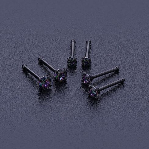 Kiethleasa 20G Nose Ring 316L Surgical Steel Nose Ring Studs, L Shaped Corkscrew Bone Nose Ring Studs for Women Men 2mm 2.5mm 3mm CZ Small Nose Piercing Jewelry Stud Black Silver Gold Christmas Nose Ring in Kuwait
