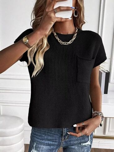 Micticsi المرأة Crewneck سترة سترة عادية كم كاب متماسكة البلوز تانك القمم 2024 in Kuwait