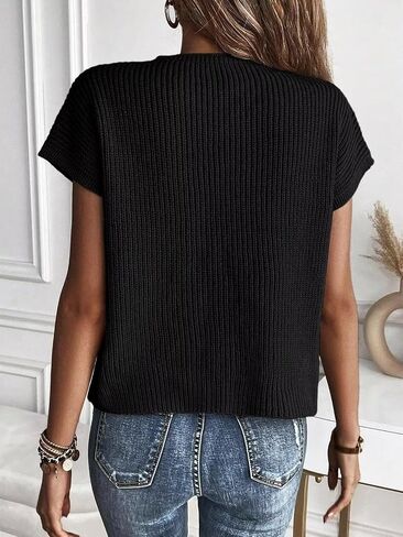 Micticsi المرأة Crewneck سترة سترة عادية كم كاب متماسكة البلوز تانك القمم 2024 in Kuwait
