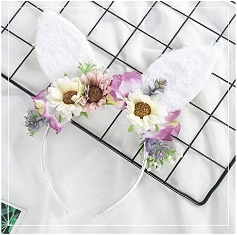 عصابة رأس على شكل أذن أرنب عيد الفصح مع تاج من أزهار الغابة - قطعة رأس من الزهور in Kuwait