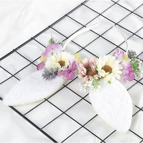 عصابة رأس على شكل أذن أرنب عيد الفصح مع تاج من أزهار الغابة - قطعة رأس من الزهور in Kuwait