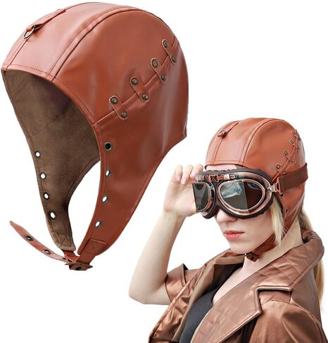 PROCOS Steampunk PU Leather Aviator Hat Vintage Pilot Cap with Ear Flaps Brown in Saudi Arabia