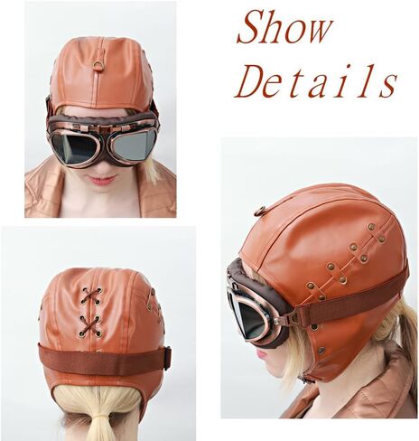 PROCOS Steampunk PU Leather Aviator Hat Vintage Pilot Cap with Ear Flaps Brown in Saudi Arabia
