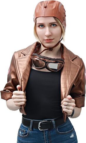 PROCOS Steampunk PU Leather Aviator Hat Vintage Pilot Cap with Ear Flaps Brown in Saudi Arabia