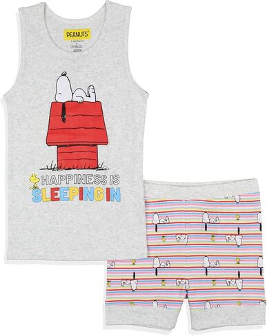 INTIMO Peanuts Girls' Snoopy Happiness Is Sleeping In Pajama Set Tank Top Shorts in Saudi Arabia