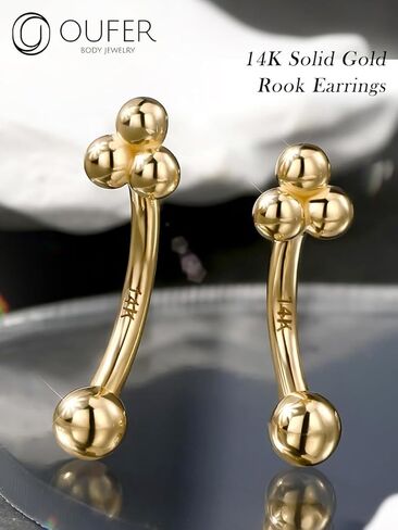 OUFER Rook Piercing Jewelry, 14K Solid Gold Eyebrow Rings, 16G Curved Barbells, Gold Rook Jewelry, Curved Barbell Piercing Jewelry, Daith Helix Rook Earrings for Women Men in Saudi Arabia