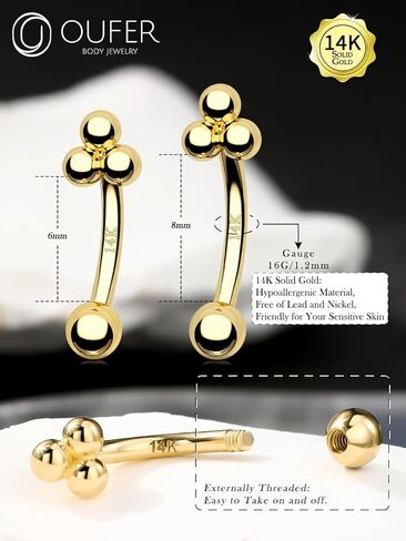 OUFER Rook Piercing Jewelry, 14K Solid Gold Eyebrow Rings, 16G Curved Barbells, Gold Rook Jewelry, Curved Barbell Piercing Jewelry, Daith Helix Rook Earrings for Women Men in Saudi Arabia