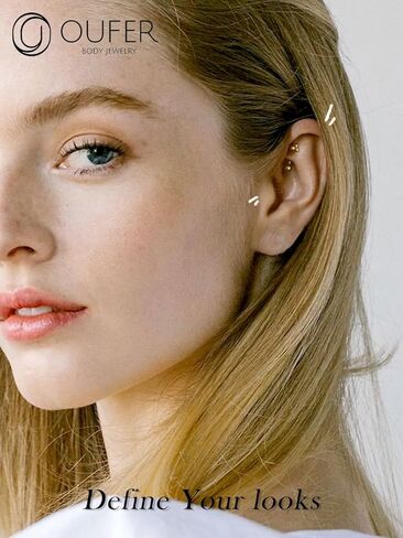 OUFER Rook Piercing Jewelry, 14K Solid Gold Eyebrow Rings, 16G Curved Barbells, Gold Rook Jewelry, Curved Barbell Piercing Jewelry, Daith Helix Rook Earrings for Women Men in Saudi Arabia