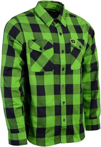 Milwaukee Leather MNG11656 Men's Flannel Plaid Shirt Black and Neon-Green Long Sleeve Cotton Button Down Shirt - 2X-Large in Saudi Arabia