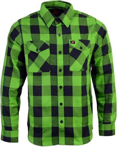 Milwaukee Leather MNG11656 Men's Flannel Plaid Shirt Black and Neon-Green Long Sleeve Cotton Button Down Shirt - 2X-Large in Saudi Arabia