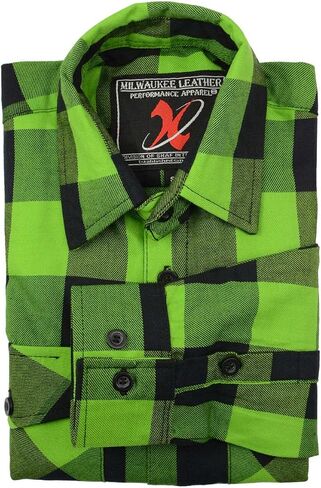 Milwaukee Leather MNG11656 Men's Flannel Plaid Shirt Black and Neon-Green Long Sleeve Cotton Button Down Shirt - 2X-Large in Saudi Arabia