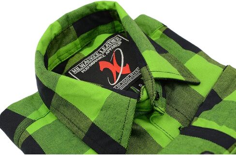Milwaukee Leather MNG11656 Men's Flannel Plaid Shirt Black and Neon-Green Long Sleeve Cotton Button Down Shirt - 2X-Large in Saudi Arabia