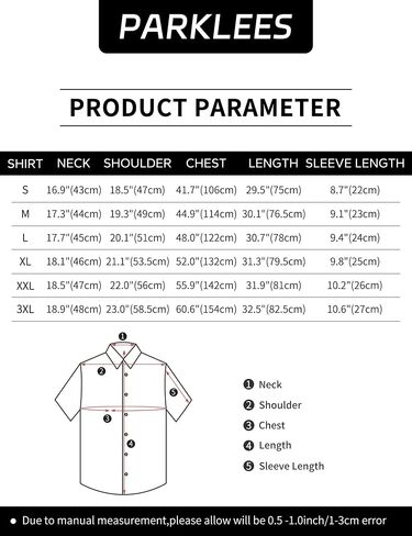 PARKLEES Men's Casual Button Down Shirt Summer Hipster Slim fit Short Sleeve Shirts in Saudi Arabia