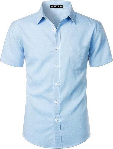 PARKLEES Men's Casual Button Down Shirt Summer Hipster Slim fit Short Sleeve Shirts in Saudi Arabia