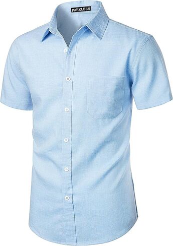 PARKLEES Men's Casual Button Down Shirt Summer Hipster Slim fit Short Sleeve Shirts in Saudi Arabia