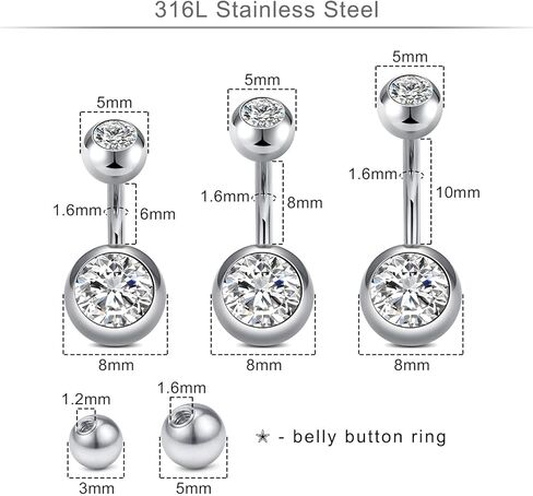 VCMART مزيج نمط هيئة ثقب المجوهرات مجموعة الفولاذ المقاوم للصدأ الأنف حدوة الحصان الشفاه اللسان الحاجب الحاجز الدائري الغضروف الزنمة أقراط السرة حلقات زر البطن هيئة ثقب المجوهرات حزمة 14G 16G 18G 20G in Kuwait