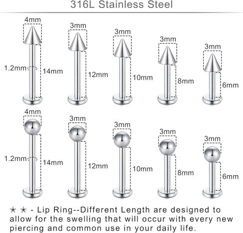 VCMART مزيج نمط هيئة ثقب المجوهرات مجموعة الفولاذ المقاوم للصدأ الأنف حدوة الحصان الشفاه اللسان الحاجب الحاجز الدائري الغضروف الزنمة أقراط السرة حلقات زر البطن هيئة ثقب المجوهرات حزمة 14G 16G 18G 20G in Kuwait
