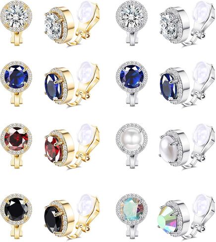 LOYALLOOK 8Pairs Round Clip Earrings for Women Faux Pearl Cubic Zirconia Non Piercing Clip On Earrings Fashion Mixed Color Non Pierced Earrings Set in Kuwait