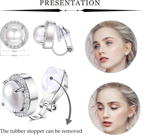 LOYALLOOK 8Pairs Round Clip Earrings for Women Faux Pearl Cubic Zirconia Non Piercing Clip On Earrings Fashion Mixed Color Non Pierced Earrings Set in Kuwait