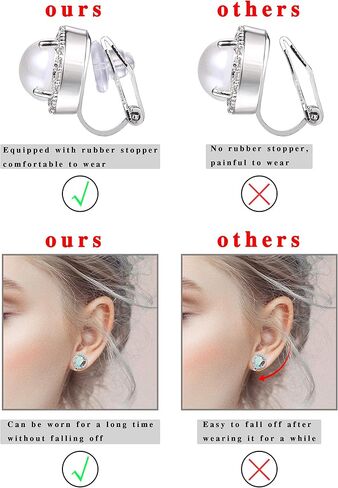 LOYALLOOK 8Pairs Round Clip Earrings for Women Faux Pearl Cubic Zirconia Non Piercing Clip On Earrings Fashion Mixed Color Non Pierced Earrings Set in Kuwait