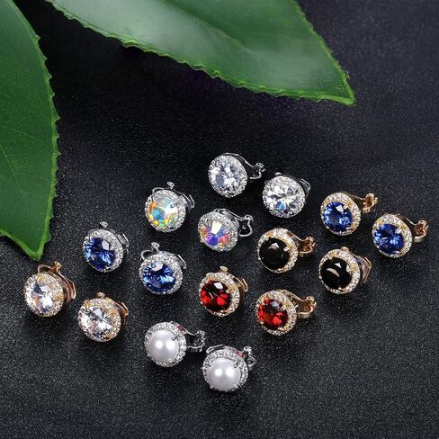LOYALLOOK 8Pairs Round Clip Earrings for Women Faux Pearl Cubic Zirconia Non Piercing Clip On Earrings Fashion Mixed Color Non Pierced Earrings Set in Kuwait