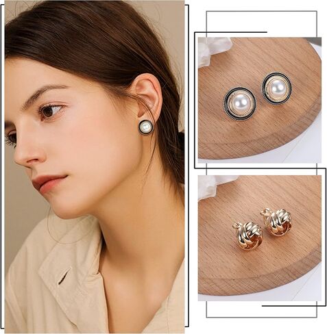 SAILIMUE 16 زوجًا من الأقراط المشبكية للنساء 14K مطلية بالذهب بمشبك مكتنز على الأقراط بدون ثقب مجموعة من الأقراط المزيفة in Kuwait