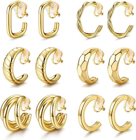 CASSIECA 14K الذهب الحقيقي كليب على الأقراط للنساء الفتيات غير مثقوب الذهب مكتنزة هوب أقراط تويست دمعة كليب على هوب أقراط مجموعة مجوهرات وهمية in Kuwait