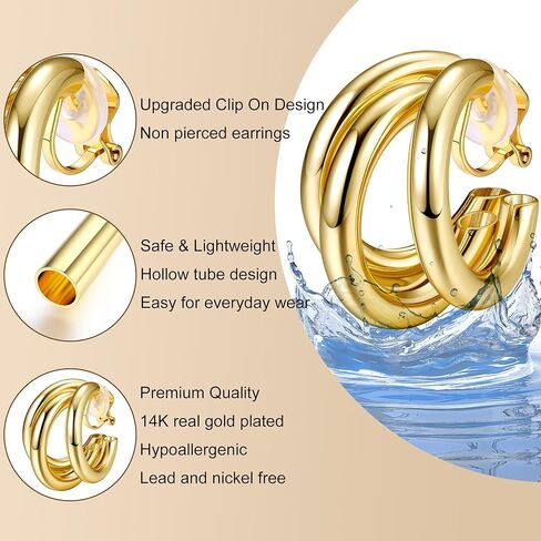 CASSIECA 14K الذهب الحقيقي كليب على الأقراط للنساء الفتيات غير مثقوب الذهب مكتنزة هوب أقراط تويست دمعة كليب على هوب أقراط مجموعة مجوهرات وهمية in Kuwait