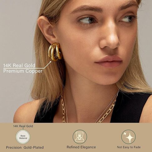 CASSIECA 14K الذهب الحقيقي كليب على الأقراط للنساء الفتيات غير مثقوب الذهب مكتنزة هوب أقراط تويست دمعة كليب على هوب أقراط مجموعة مجوهرات وهمية in Kuwait