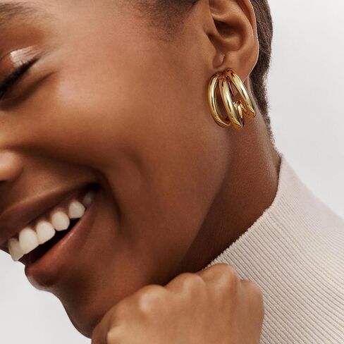 CASSIECA 14K الذهب الحقيقي كليب على الأقراط للنساء الفتيات غير مثقوب الذهب مكتنزة هوب أقراط تويست دمعة كليب على هوب أقراط مجموعة مجوهرات وهمية in Kuwait