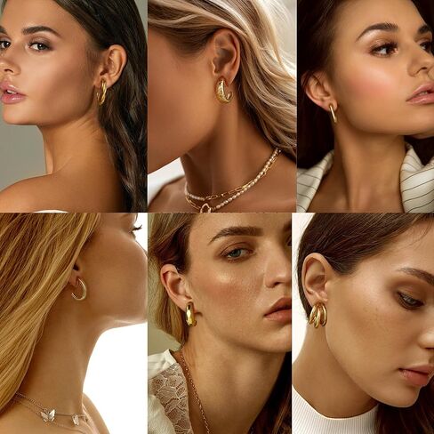 CASSIECA 14K الذهب الحقيقي كليب على الأقراط للنساء الفتيات غير مثقوب الذهب مكتنزة هوب أقراط تويست دمعة كليب على هوب أقراط مجموعة مجوهرات وهمية in Kuwait