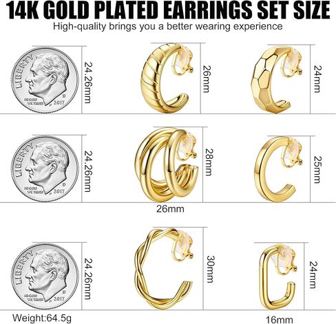 CASSIECA 14K الذهب الحقيقي كليب على الأقراط للنساء الفتيات غير مثقوب الذهب مكتنزة هوب أقراط تويست دمعة كليب على هوب أقراط مجموعة مجوهرات وهمية in Kuwait