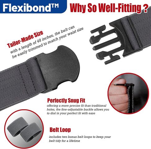حزام مرن مرن للرجال من Flexibond مريح للمشي لمسافات طويلة، أحزمة مرنة على شبكة الإنترنت للرجال، إبزيم سفر خالٍ من المعدن، خصر ≥44 بوصة in Saudi Arabia