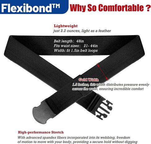 حزام مرن مرن للرجال من Flexibond مريح للمشي لمسافات طويلة، أحزمة مرنة على شبكة الإنترنت للرجال، إبزيم سفر خالٍ من المعدن، خصر ≥44 بوصة in Saudi Arabia