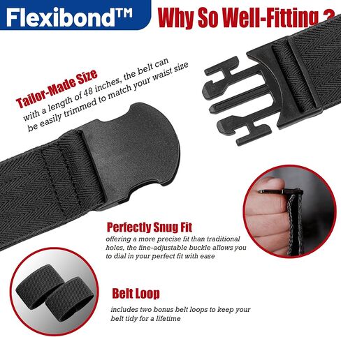 حزام مرن مرن للرجال من Flexibond مريح للمشي لمسافات طويلة، أحزمة مرنة على شبكة الإنترنت للرجال، إبزيم سفر خالٍ من المعدن، خصر ≥44 بوصة in Saudi Arabia
