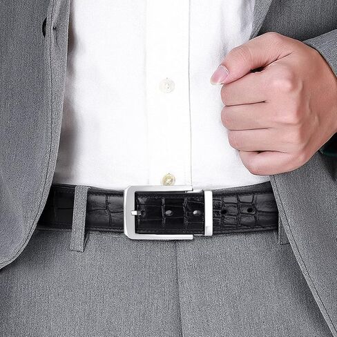 PIJUSHI Crocodile Leather Belt for Men Dress Casual Belt with Single Prong Buckle in Saudi Arabia