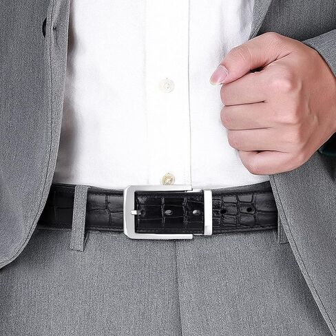 PIJUSHI Crocodile Leather Belt for Men Dress Casual Belt with Single Prong Buckle in Saudi Arabia