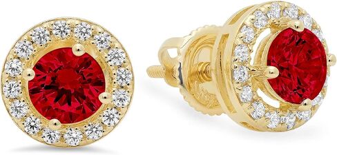 1.5ct Brilliant Round Cut Halo Solitaire Natural Crimson Deep Dark Red Garnet gemstone Unisex Designer Solitaire Stud Screw Back Earrings Solid 14k Yellow Gold in Saudi Arabia