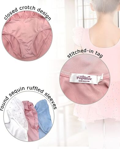 MISS POPULAR Girls Leotard Ballet Dance Dress with Round Sequins Sparkled Ruffle Sleeves and Tutu in Saudi Arabia