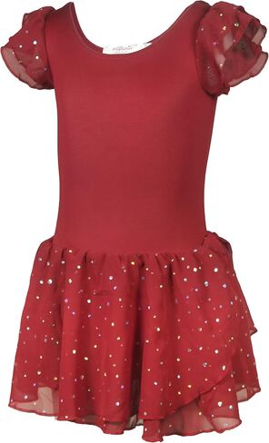 MISS POPULAR Girls Leotard Ballet Dance Dress with Round Sequins Sparkled Ruffle Sleeves and Tutu in Saudi Arabia