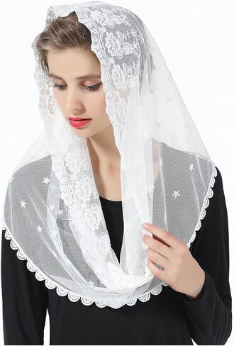 حجاب مصلى مانتيلا الكاثوليكي لعيد الفصح من بيوتليكاتي، قداس لاتيني للهالوين، كنيسة الكاتدرائية، غطاء رأس من الدانتيل in Kuwait