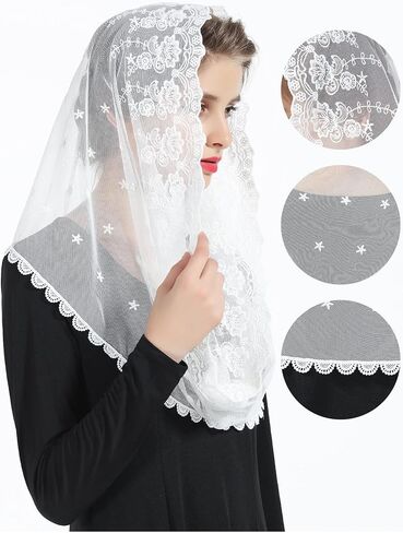 حجاب مصلى مانتيلا الكاثوليكي لعيد الفصح من بيوتليكاتي، قداس لاتيني للهالوين، كنيسة الكاتدرائية، غطاء رأس من الدانتيل in Kuwait